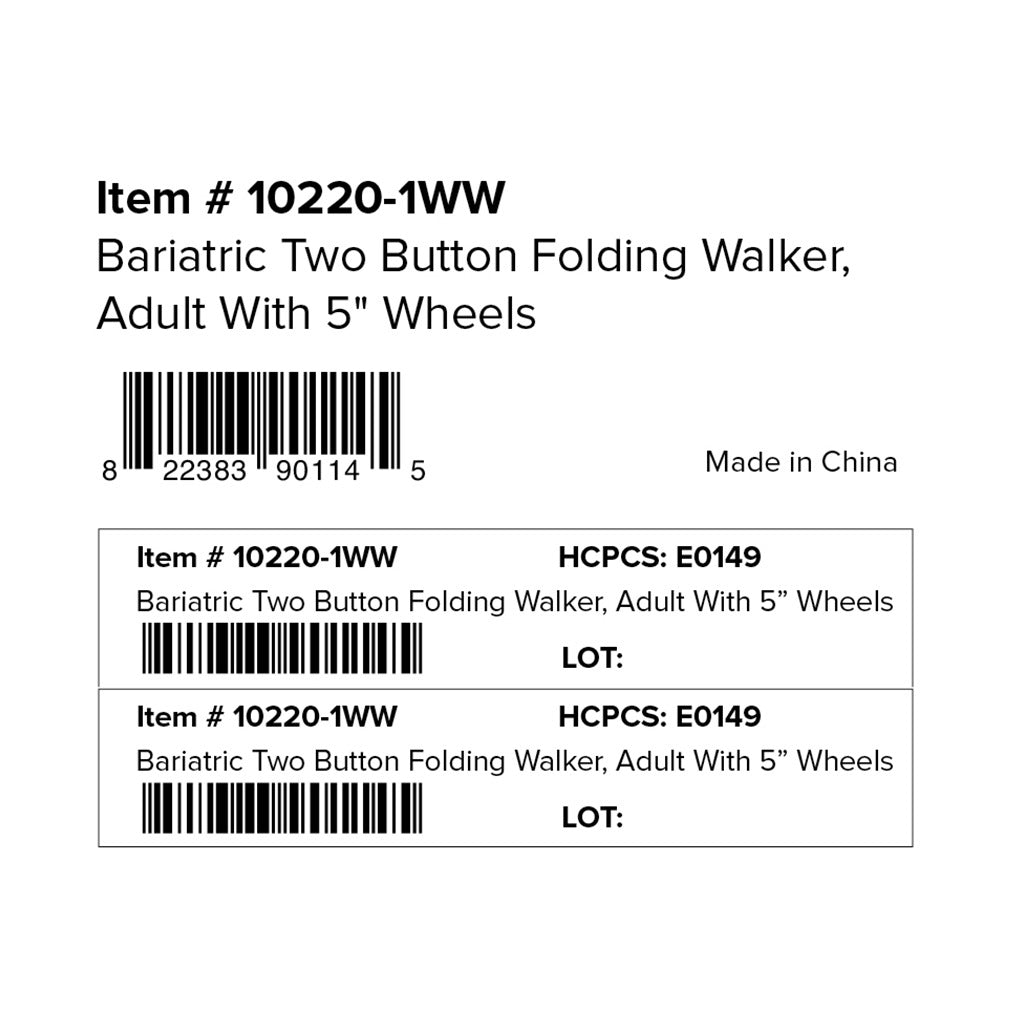 Heavy Duty Bariatric Two Button Walker with Wheels By Drive Medical