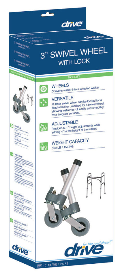 Locking Swivel Walker Wheels with Two Sets of Rear Glides By Drive Medical