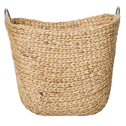 Deco 79 Seagrass Handmade Decorative and Functional Storage Basket Large Woven Basket Organizer with Ring Metal Handles, Basket for Storage 21" x 17" x 19", Brown