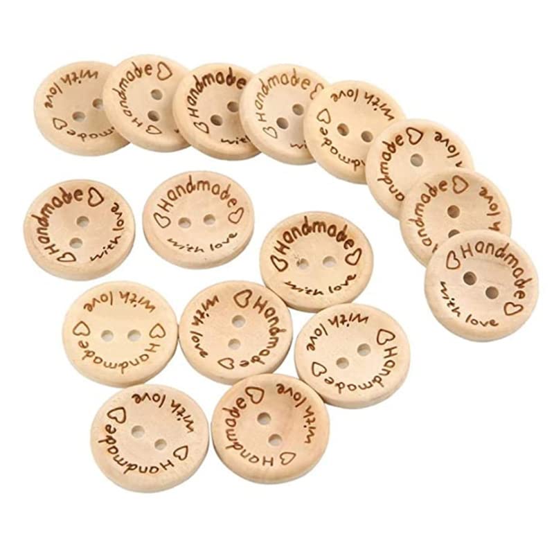 150 Pcs Wooden Handmade with Love Buttons Round Craft Decor Buttons, 2 Holes Wooden Button for 15mm/20mm/25mm Sewing Buttons (Wooden Button)