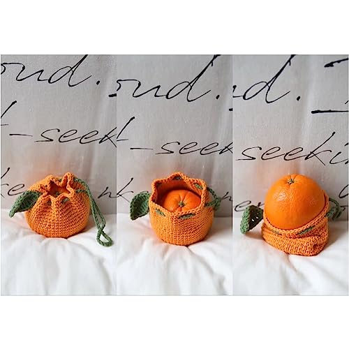 Cute Tangerine Shaped Small Storage Bag, Crochet Drawstring Bags, Mini Handwoven Cotton Handbag, Coin Purse Pouch, Orange Knitting Change Wallet, Earbuds Protective Case, Handmade Gift for Women Girls