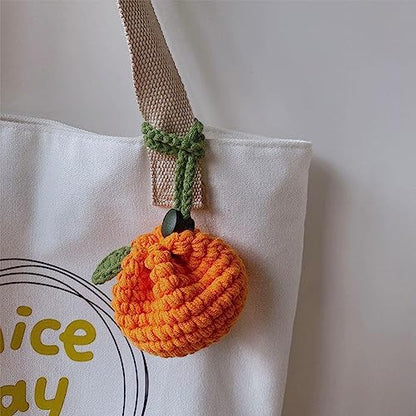 Cute Tangerine Shaped Small Storage Bag, Crochet Drawstring Bags, Mini Handwoven Cotton Handbag, Coin Purse Pouch, Orange Knitting Change Wallet, Earbuds Protective Case, Handmade Gift for Women Girls