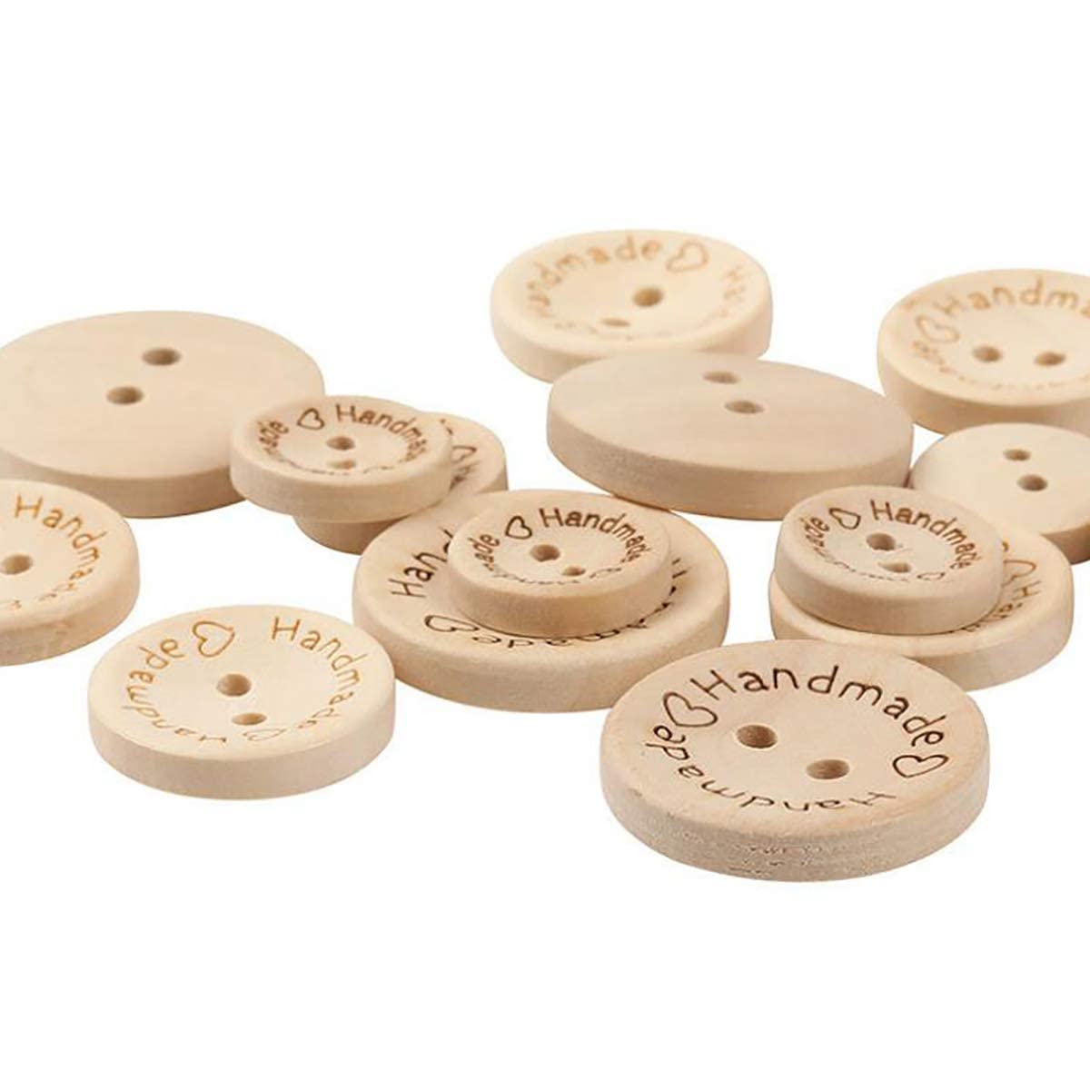 150 Pcs Wooden Handmade with Love Buttons Round Craft Decor Buttons, 2 Holes Wooden Button for 15mm/20mm/25mm Sewing Buttons (Wooden Button)