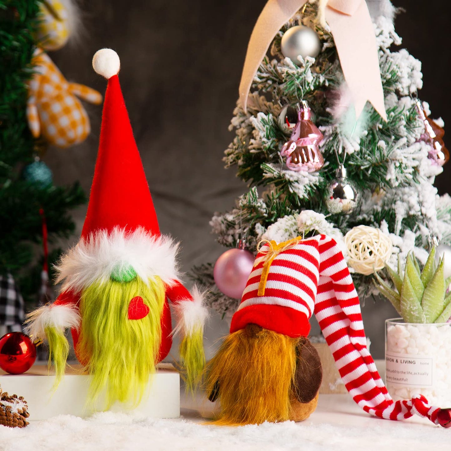 BWFY Christmas Gnomes Decorations 2-Pack Handmade Swedish Tomte Plush Gnomes Scandinavian Santa Elf Christmas Table Tiered Tray Ornament Christmas Decor Gifts