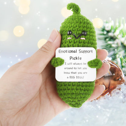 Emotional Support Pickle, Handmade Mini Funny Emotional Support Pickled Cucumber Gift Cute Handwoven Ornaments Emotional Support Crochet Pickled Cucumber Knitting Doll for Christmas Ornament Gift