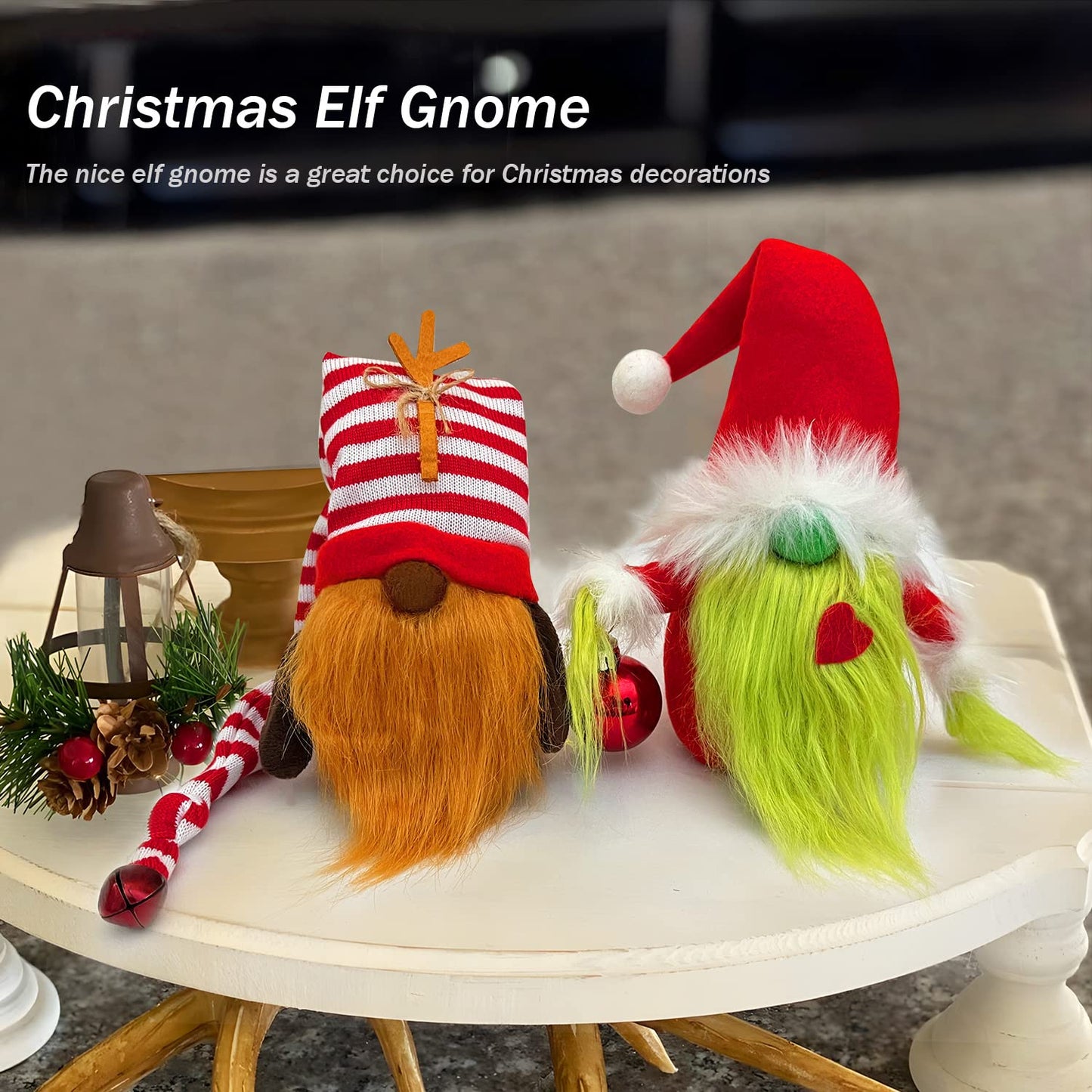 BWFY Christmas Gnomes Decorations 2-Pack Handmade Swedish Tomte Plush Gnomes Scandinavian Santa Elf Christmas Table Tiered Tray Ornament Christmas Decor Gifts