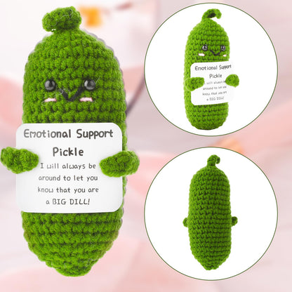 Emotional Support Pickle, Handmade Mini Funny Emotional Support Pickled Cucumber Gift Cute Handwoven Ornaments Emotional Support Crochet Pickled Cucumber Knitting Doll for Christmas Ornament Gift