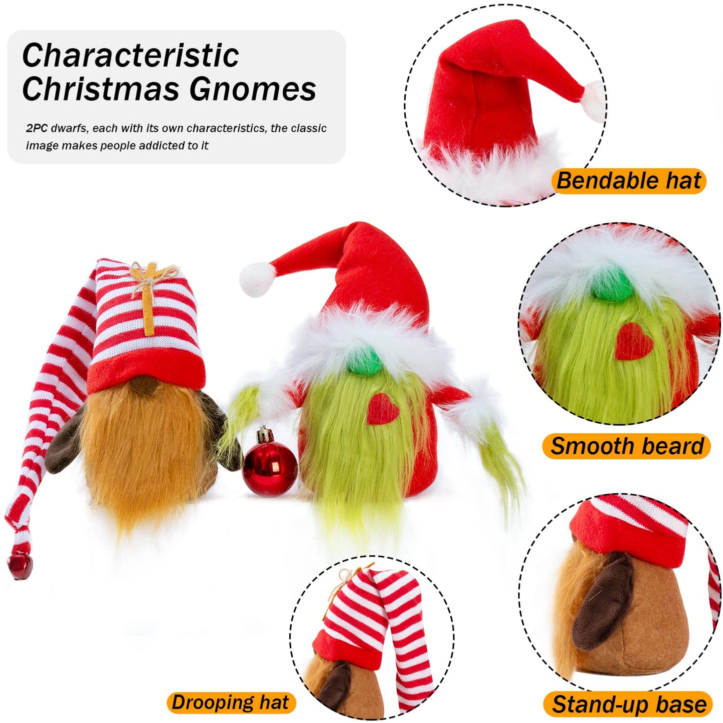 BWFY Christmas Gnomes Decorations 2-Pack Handmade Swedish Tomte Plush Gnomes Scandinavian Santa Elf Christmas Table Tiered Tray Ornament Christmas Decor Gifts