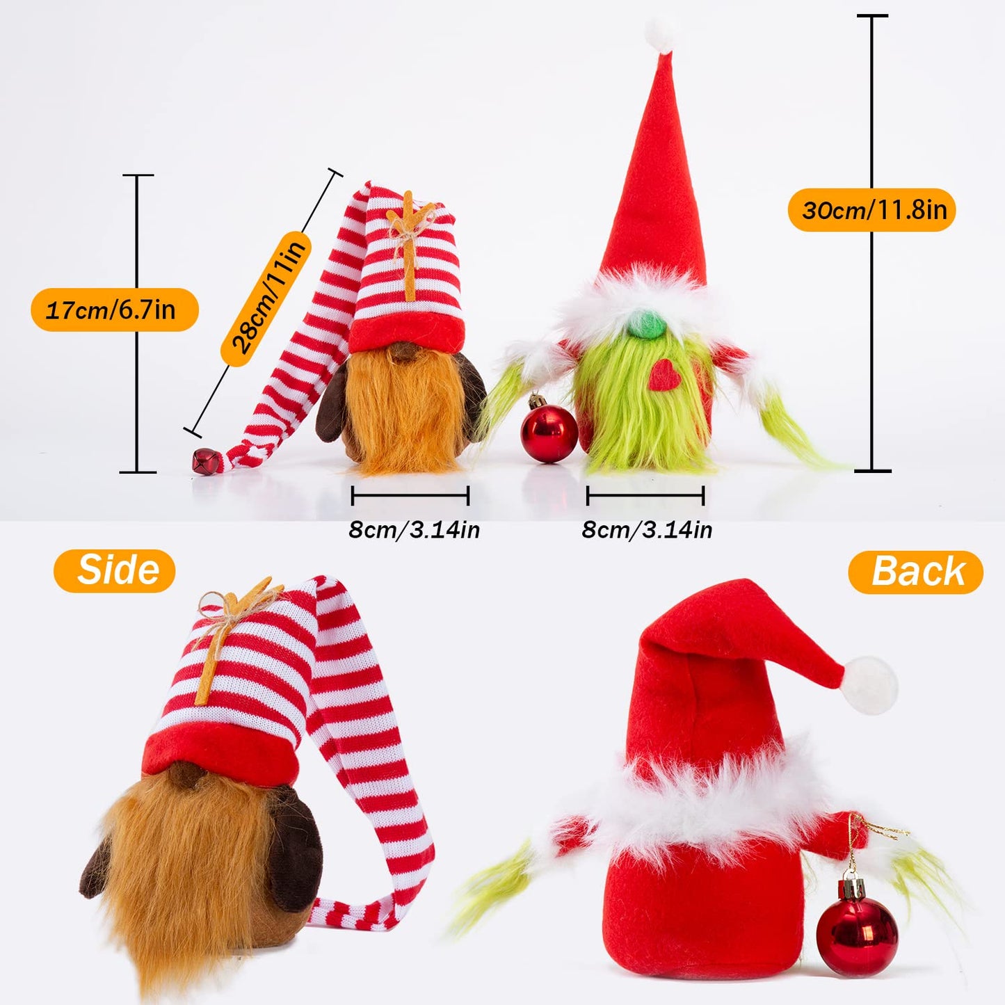 BWFY Christmas Gnomes Decorations 2-Pack Handmade Swedish Tomte Plush Gnomes Scandinavian Santa Elf Christmas Table Tiered Tray Ornament Christmas Decor Gifts