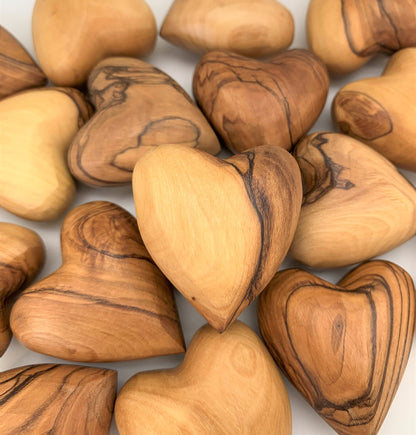 Handmade Wooden Hearts, Set of Two Olive Wood Carved Hearts from the Holy Land, Carved Wood Hearts for gifts Anniversary Valentine Gift, Loss Love, Wooden Hearts for Wedding, Wood Heart Décor