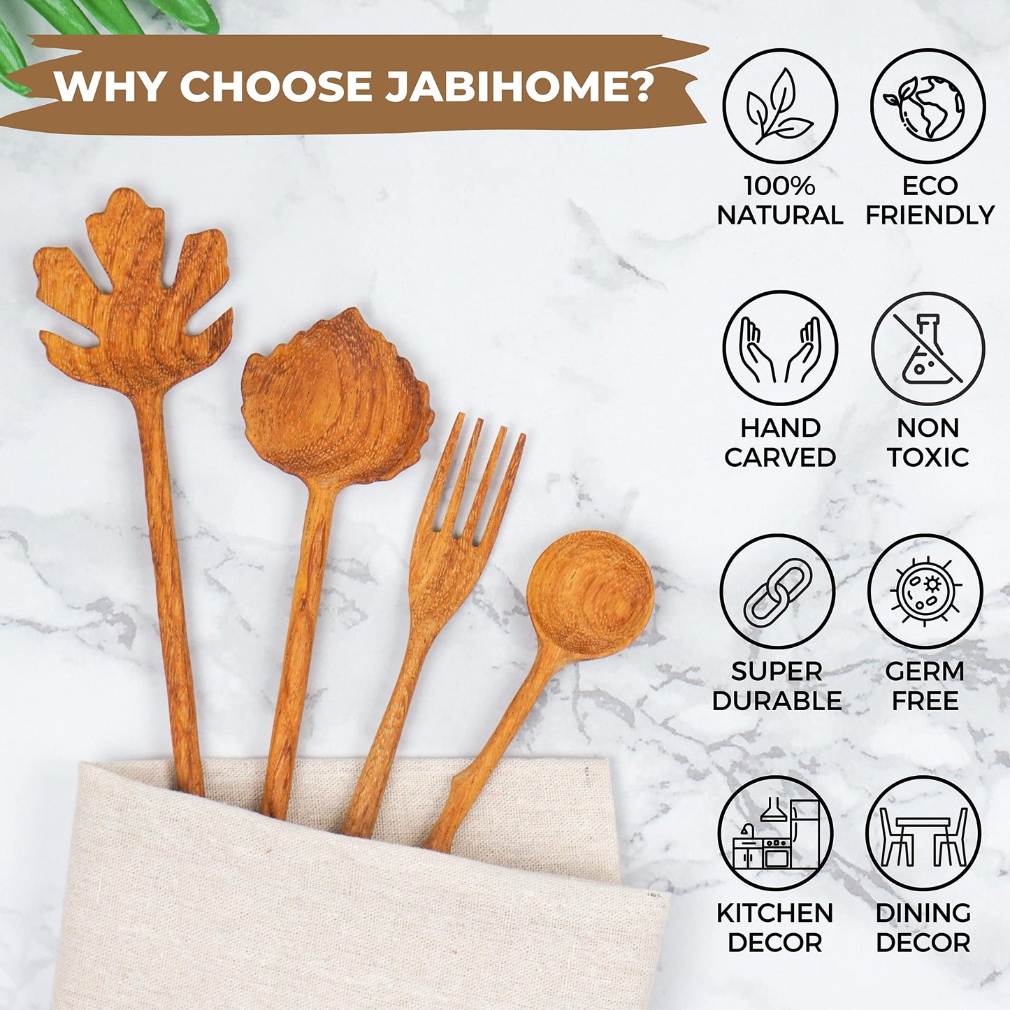 JABIHOME 4 Wooden Spoons and Forks Set, Thanksgiving Hostess Gifts for Women, Couple Cooking Gifts for Women, Handmade Gifts, Fall Themed Gifts, Fall Decoration