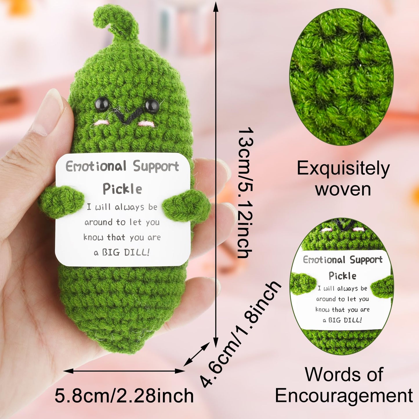 Emotional Support Pickle, Handmade Mini Funny Emotional Support Pickled Cucumber Gift Cute Handwoven Ornaments Emotional Support Crochet Pickled Cucumber Knitting Doll for Christmas Ornament Gift