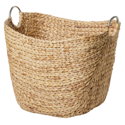 Deco 79 Seagrass Handmade Decorative and Functional Storage Basket Large Woven Basket Organizer with Ring Metal Handles, Basket for Storage 21" x 17" x 19", Brown