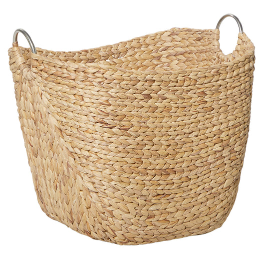 Deco 79 Seagrass Handmade Decorative and Functional Storage Basket Large Woven Basket Organizer with Ring Metal Handles, Basket for Storage 21" x 17" x 19", Brown