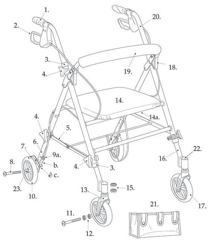 ACS Aluminum Rollator, 6" Casters Replacement Parts