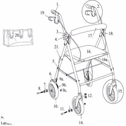 Aluminum Rollator, 7.5" Casters Replacement Parts