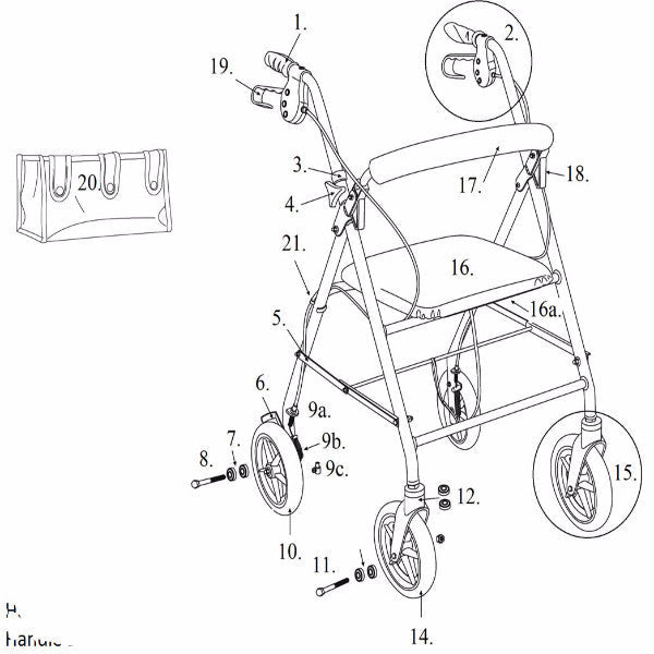 Aluminum Rollator, 7.5" Casters Replacement Parts