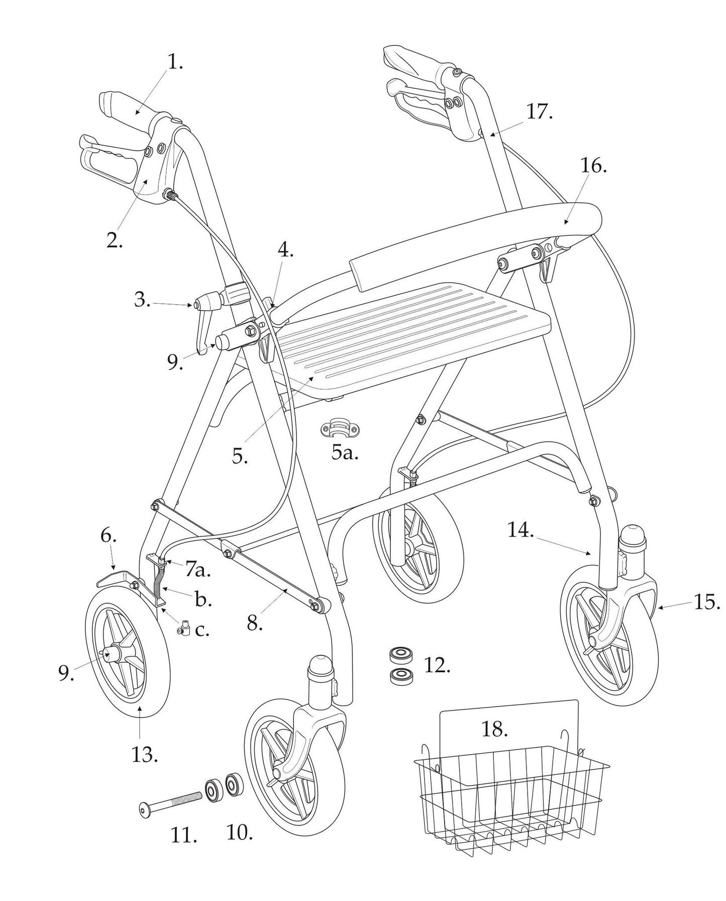 Parts For Drive Medical 4 Wheel Rollator with 7.5" Casters