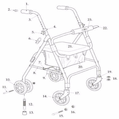 Mimi Lite Aluminum Rollator, 6" Casters Replacement Parts