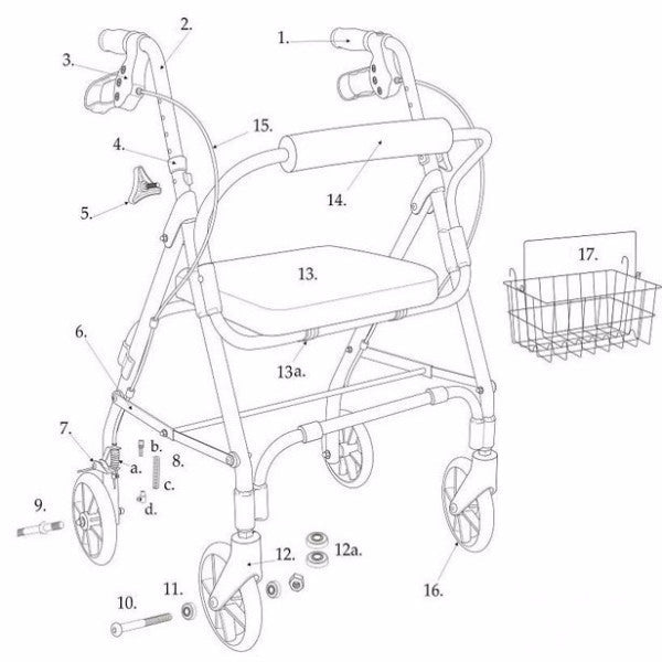 Mimi Lite Deluxe Aluminum Rollator, 6" Casters Replacement Parts