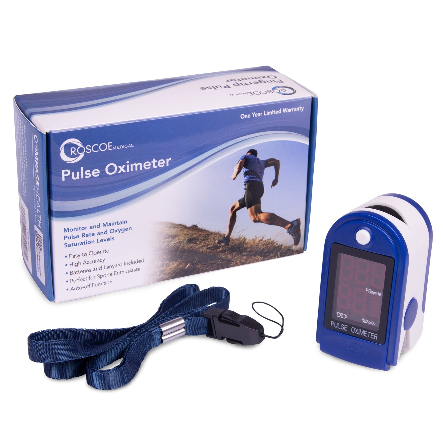 Roscoe OTC Fingertip Pulse Oximeter Includes Lanyard